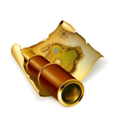 Old map and spyglass vector image