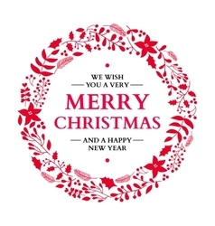 Christmas doodle wreath with greeting vector image