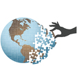 Person hand find global puzzle solution vector image