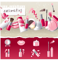 Stylized cosmetics icons vector image