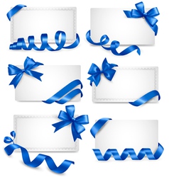 Set of gift card notes with blue bows with ribbons vector image
