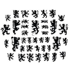 Heraldic lions silhouettes vector image
