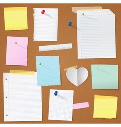Paper notes on cork board vector image