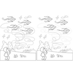 Child with kite solved maze game Child with kite solved maze game vector image