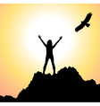 Silhouette of a girl on a mountain vector image