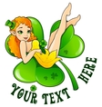 Sexy leprechaun girl on big green clover leaf vector image