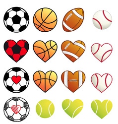 Sport balls and hearts set vector image