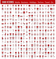 Red 300 universal web icons set with shadow vector image