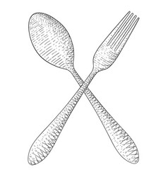 Spoon and fork hand drawn sketch vector image