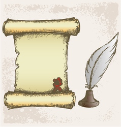 Parchment scroll and feather vector image