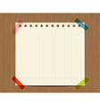 Lined paper of notebook on wooden wall insert your vector image