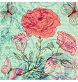 Grungy retro background with roses and butterflies vector image