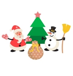 Santa Claus and Snowman cartoon vector image
