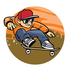 Cartoon man doing skateboard jump trick vector image