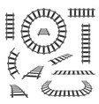 Straight and curved railroad tracks black vector image