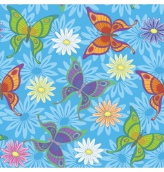 Seamless background flowers and butterflies vector image