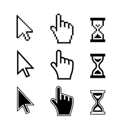 Pixel cursors icons Hand Arrow Hourglass vector image