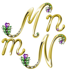 Gold alphabet with diamonds and gems letters M N Gold alphabet with diamonds and gems letters M N vector image