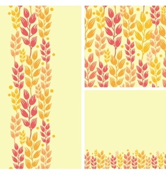 Set of wheat plants seamless pattern and borders vector image