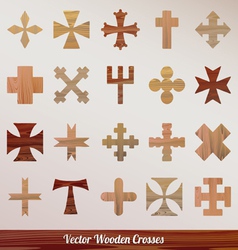 Set crosses wooden vector image