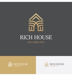 Linear golden house logo vector image