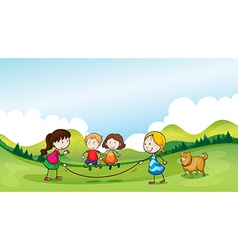 Children playing jumping rope vector image