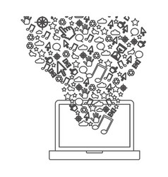Grayscale contour with laptop and internet icons vector image