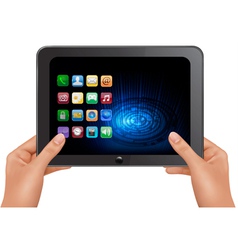 Hands holding digital tablet vector image