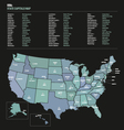 USA state capital names map vector image