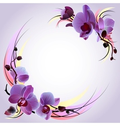 Greeting card with violet orchids vector image