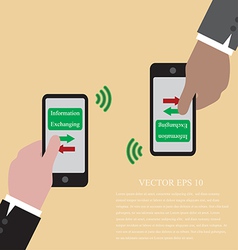 Hand with smart phone are exchanging data via wifi vector image