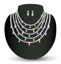Necklace and earrings with white precious stones vector image
