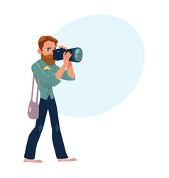 Male photographer camera man at work taking vector image