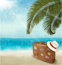 Vintage beautiful seaside background with suitcase vector image
