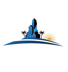 Buildings with palm and sun vector image