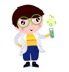 Little scientist holding laboratory flask vector image