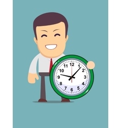 Funny cartoon office worker with clock Funny cartoon office worker with clock vector image