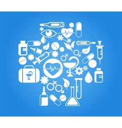 Medical cross with health icon set on blue vector image