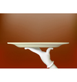 Hand in a white glove holding a tray vector image