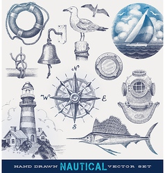 Nautical hand drawn set vector image