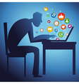 Man sitting at the table with laptop - social netw vector image