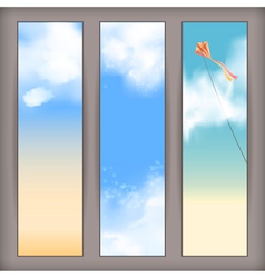Sky banners with white clouds and flying kite vector image