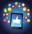 Concept - tablet pc and socail media icons vector image
