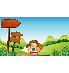 Two boys with a one young girl riding vector image