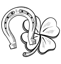 Doodle horseshoes lucky clover vector image