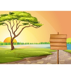 A blank wooden signboard in the street vector image