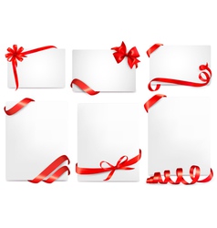 Set of beautiful cards with red gift bows with vector image
