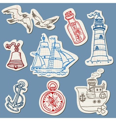 Nautical doodles on Torn Paper vector image
