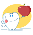 Tooth Character Holding A Red Apple vector image