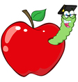Worm In Red Apple With Graduate Cap vector image